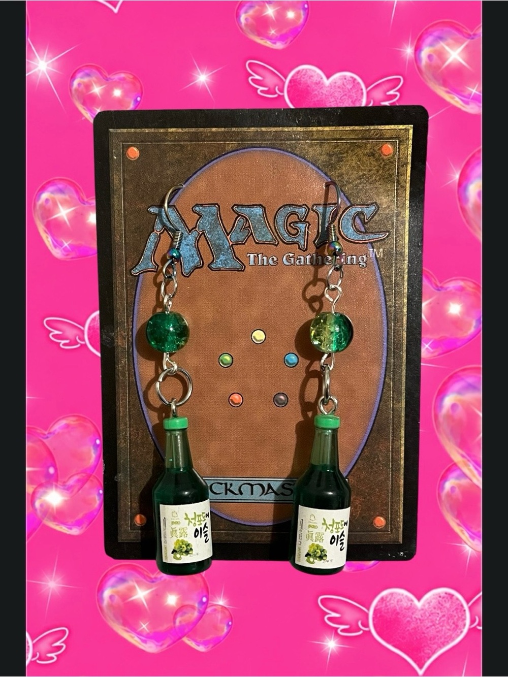 Green Bottle Charm Earrings - Handmade Party Jewelry